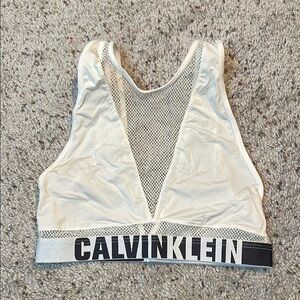Calvin Klein Unlined High‎ Neck Mesh Bralette White & Black Size Small